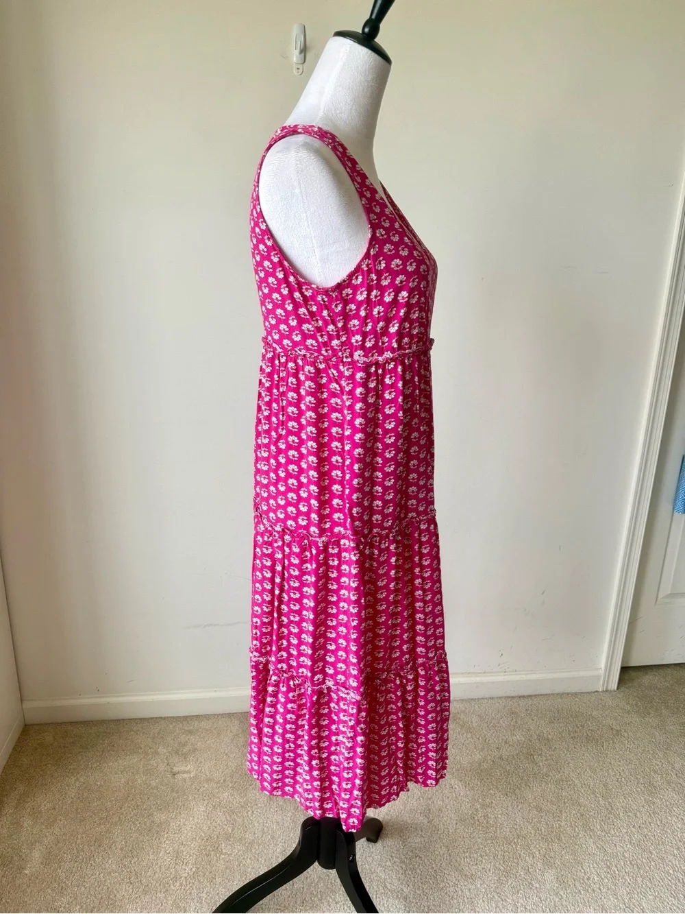 J. CREW Sleeveless Pink Floral Tiered Summer Midi Dress—SZ. 4
